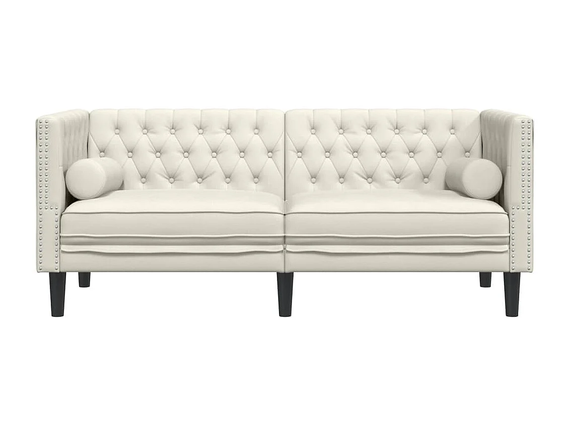 Canapé Chesterfield 2 places | Sofa pour Salon avec traversins crème velours