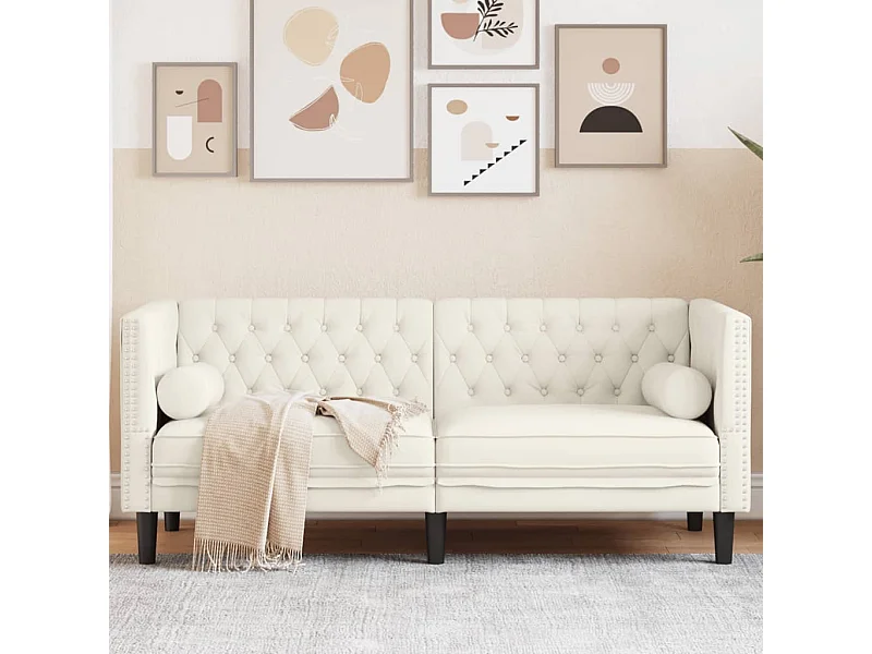 Canapé Chesterfield 2 places | Sofa pour Salon avec traversins crème velours