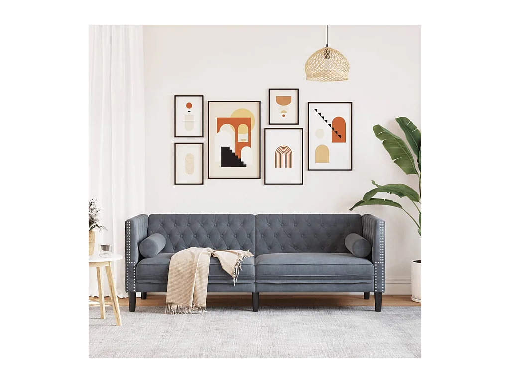 Canapé Chesterfield 3 places | Sofa pour Salon avec traversins gris foncé velours