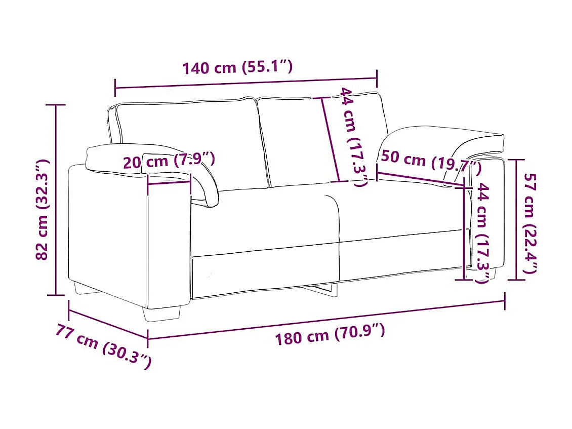 Canapé 2 places | Sofa pour Salon  avec coussin Noir 180x77x82 cm tissu