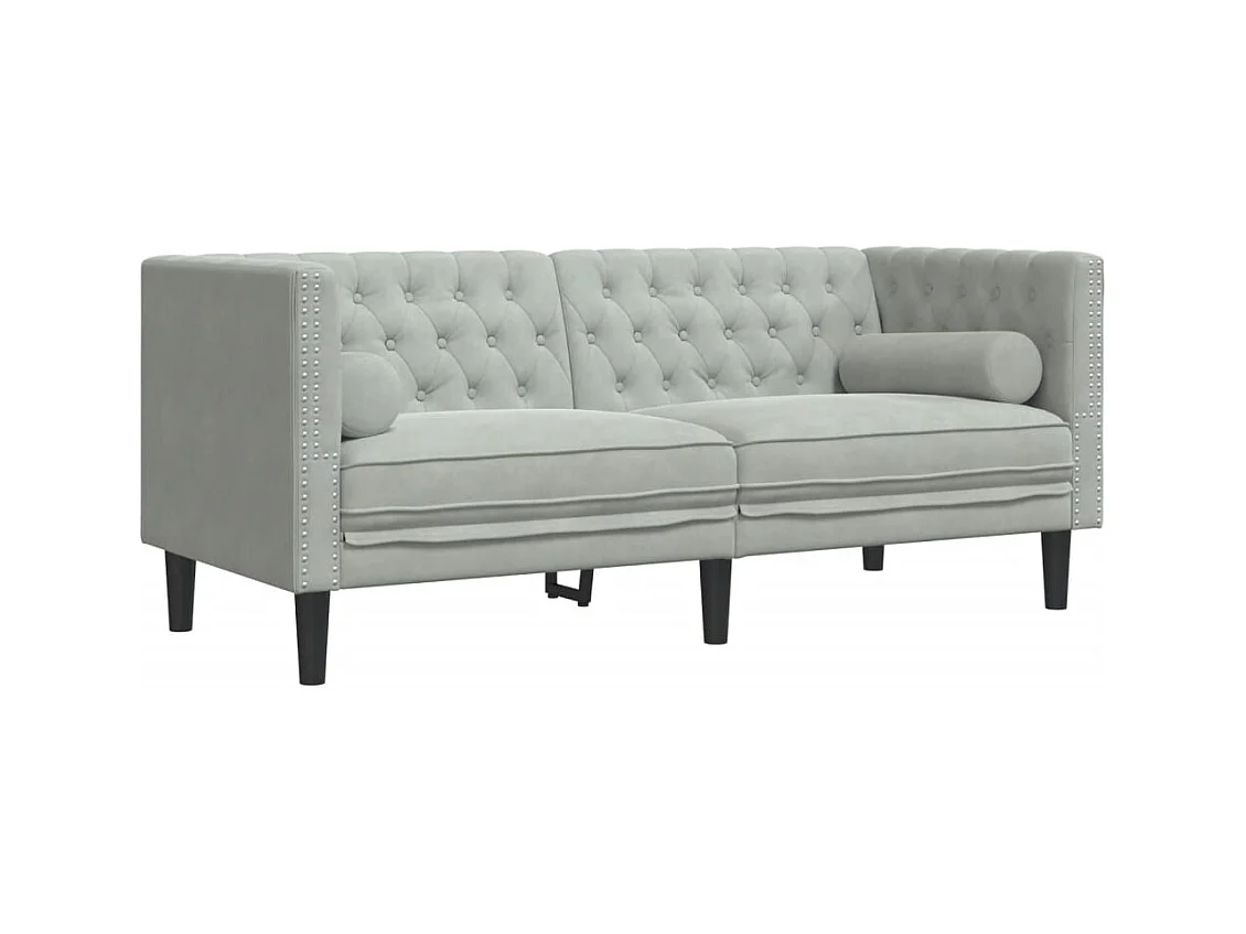Canapé Chesterfield 2 places | Sofa pour Salon avec traversins gris clair velours