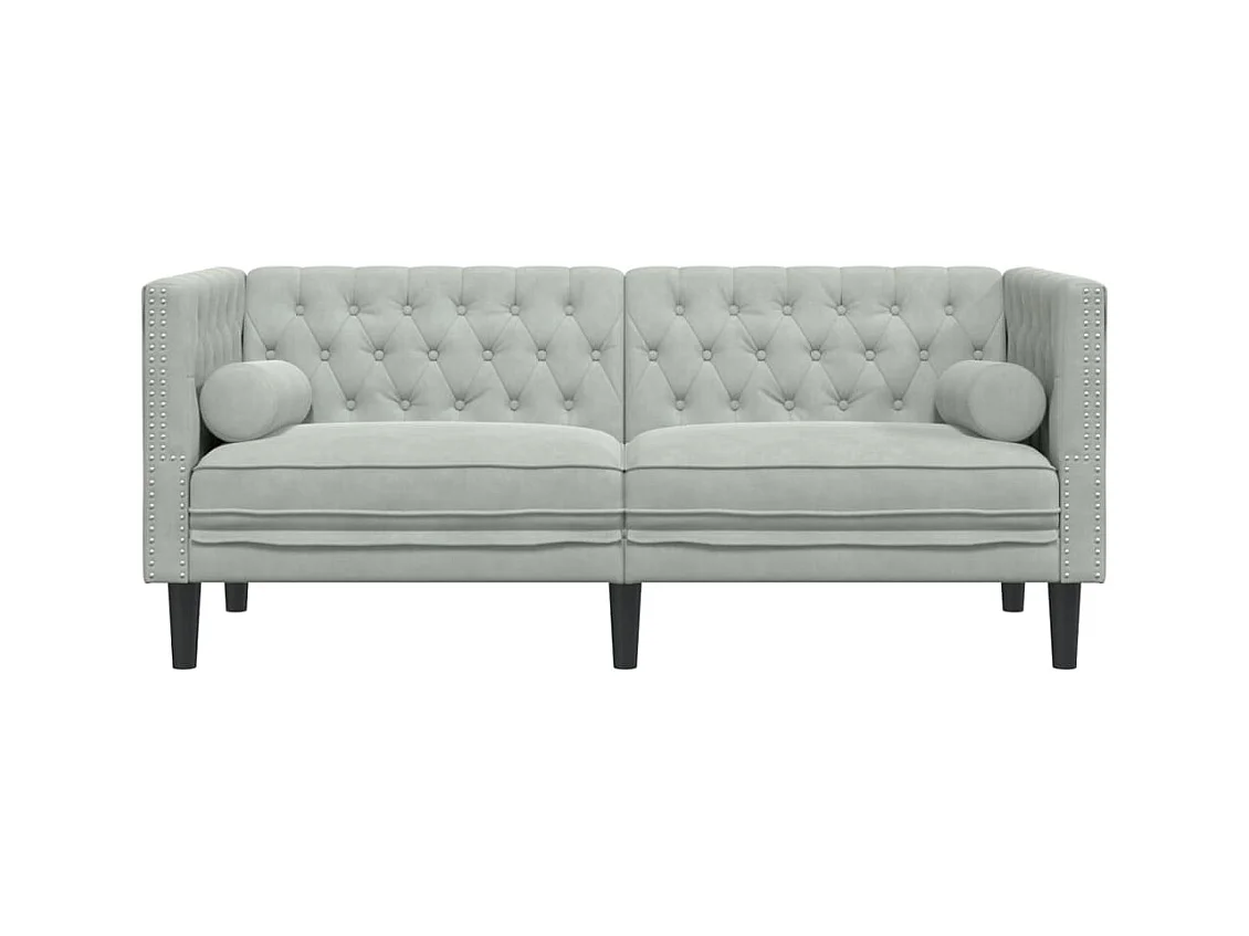 Canapé Chesterfield 2 places | Sofa pour Salon avec traversins gris clair velours