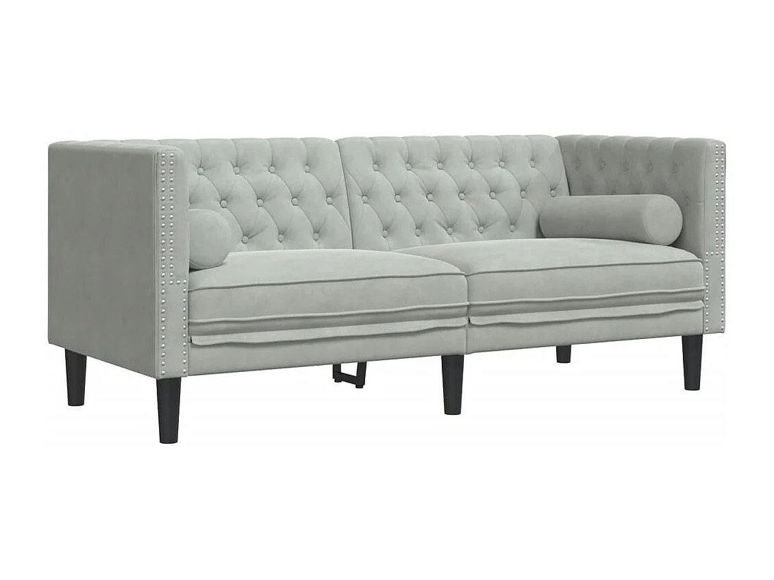 Canapé Chesterfield 2 places | Sofa pour Salon avec traversins gris clair velours