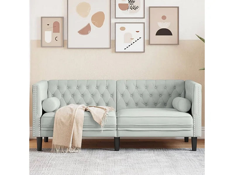 Canapé Chesterfield 2 places | Sofa pour Salon avec traversins gris clair velours