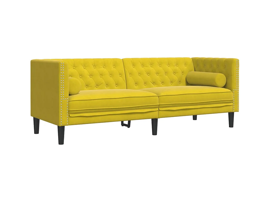 Canapé Chesterfield 3 places | Sofa pour Salon avec traversins jaune velours