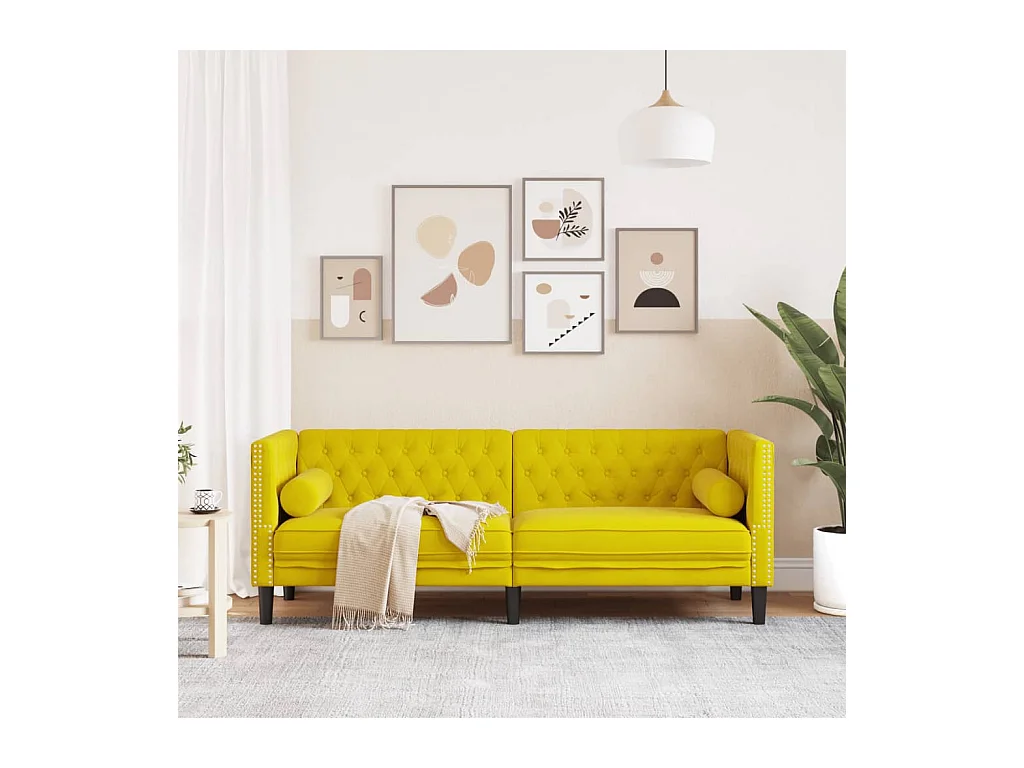 Canapé Chesterfield 3 places | Sofa pour Salon avec traversins jaune velours