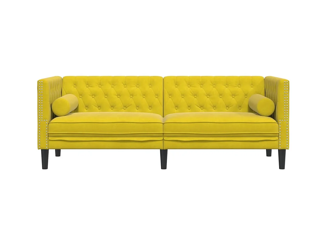 Canapé Chesterfield 3 places | Sofa pour Salon avec traversins jaune velours