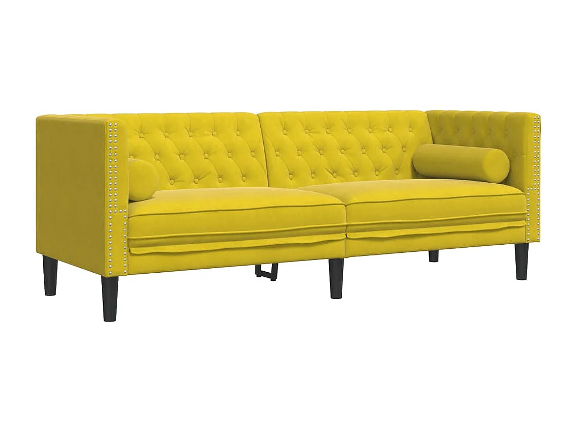 Canapé Chesterfield 3 places | Sofa pour Salon avec traversins jaune velours