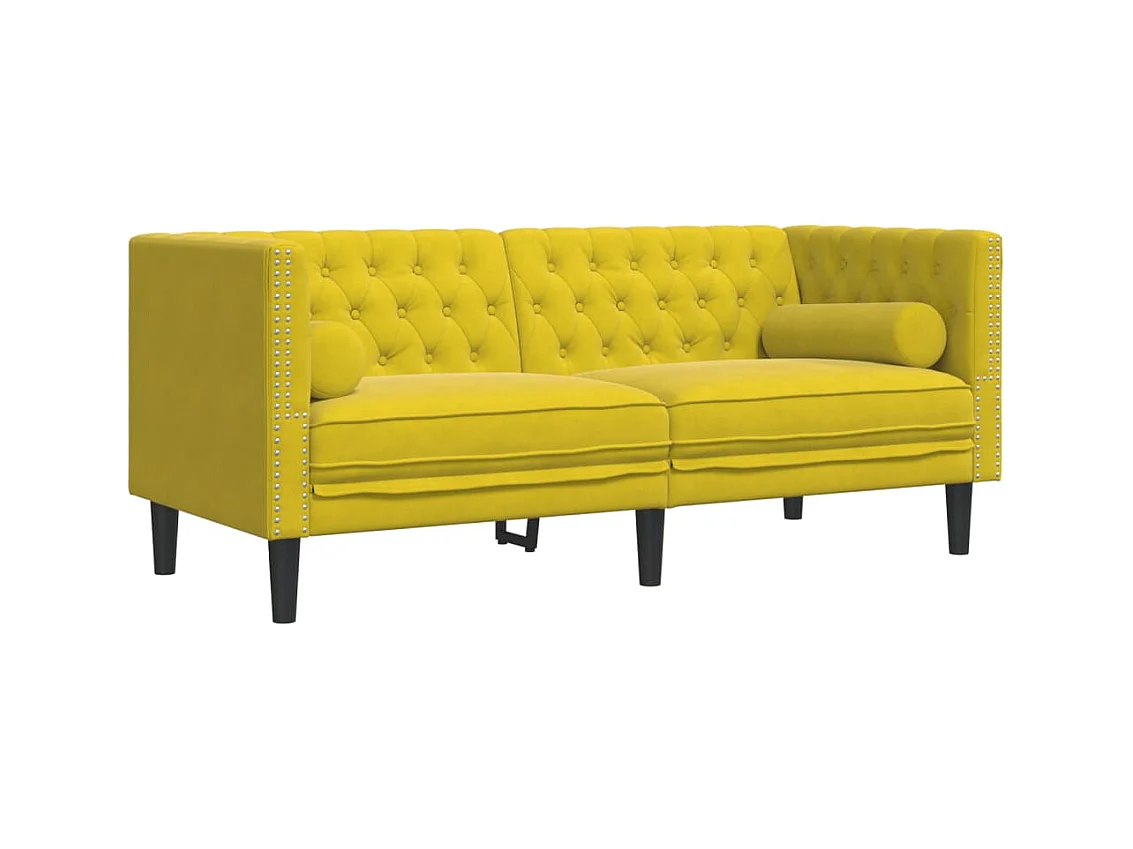 Canapé Chesterfield 2 places | Sofa pour Salon avec traversins jaune velours
