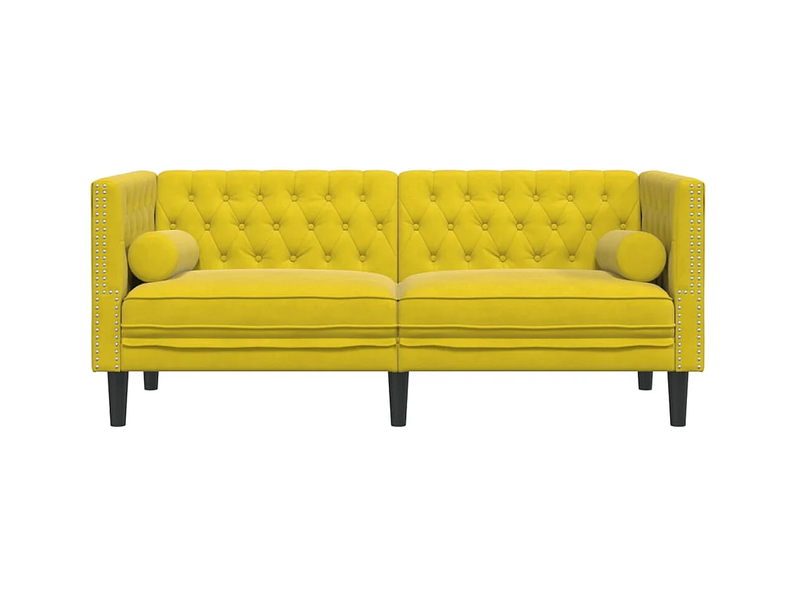 Canapé Chesterfield 2 places | Sofa pour Salon avec traversins jaune velours