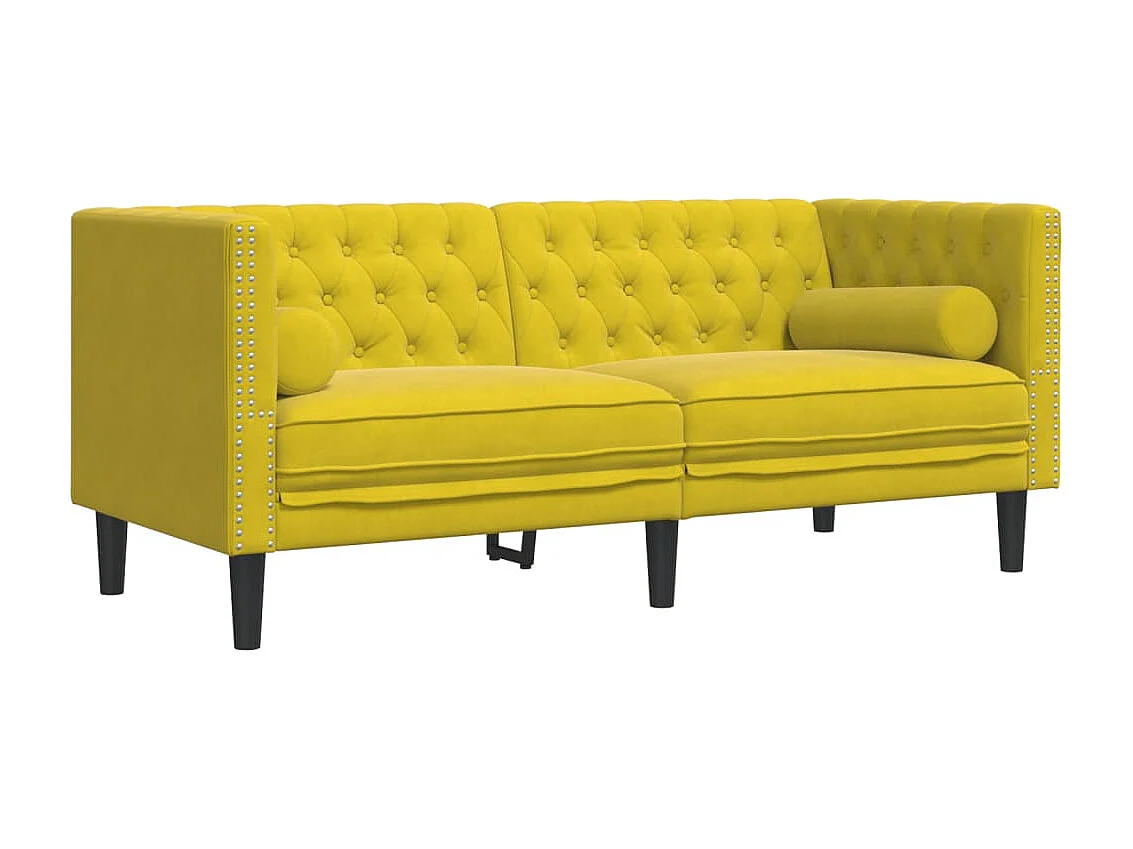 Canapé Chesterfield 2 places | Sofa pour Salon avec traversins jaune velours