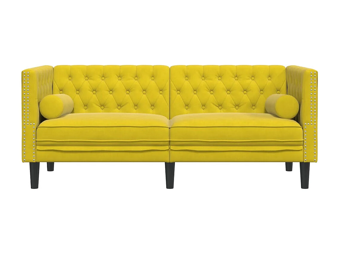 Canapé Chesterfield 2 places | Sofa pour Salon avec traversins jaune velours