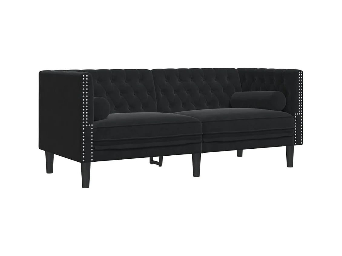 Canapé Chesterfield 2 places | Sofa pour Salon avec traversins noir velours