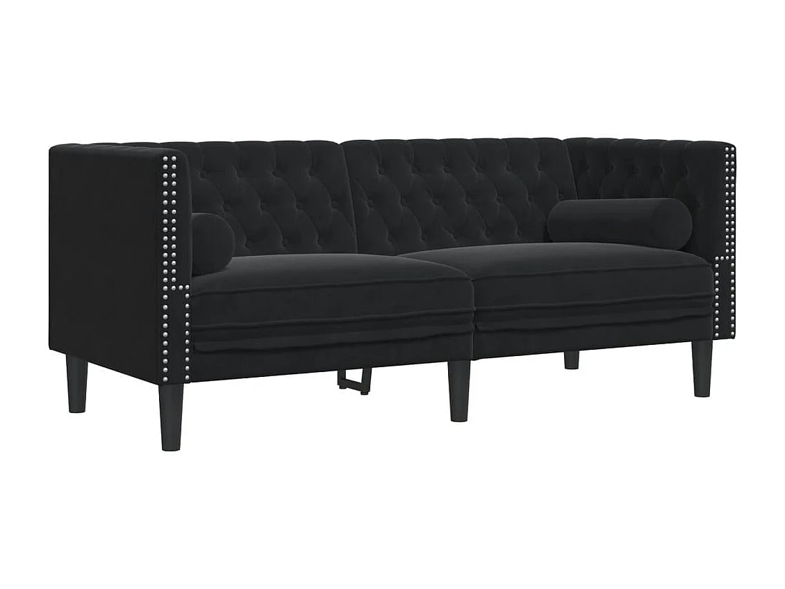 Canapé Chesterfield 2 places | Sofa pour Salon avec traversins noir velours