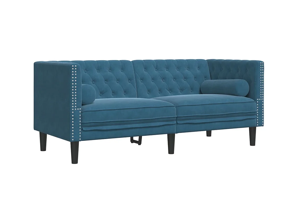 Canapé Chesterfield 2 places | Sofa pour Salon avec traversins bleu velours