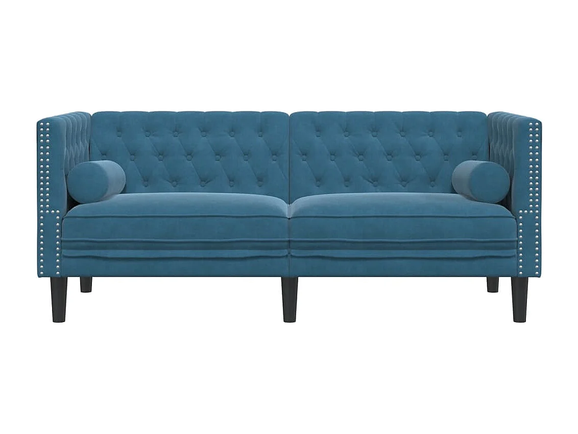 Canapé Chesterfield 2 places | Sofa pour Salon avec traversins bleu velours