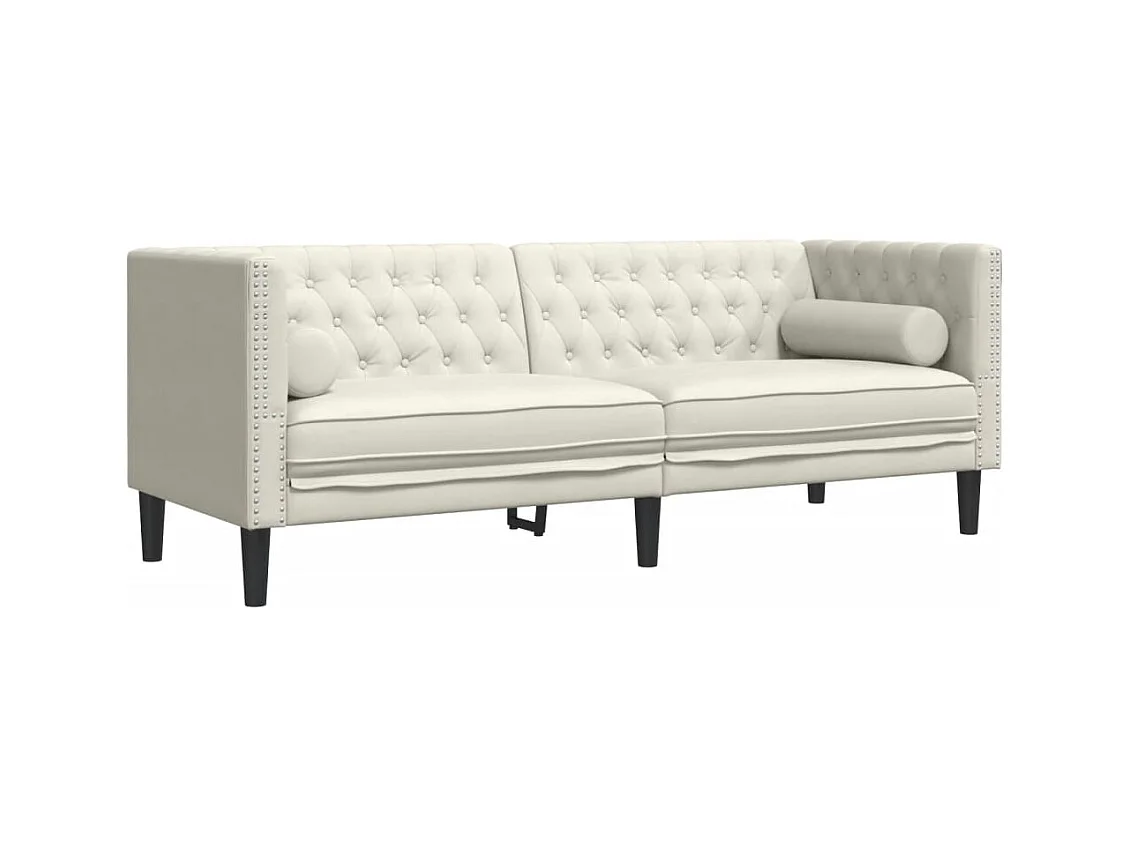 Canapé Chesterfield 3 places | Sofa pour Salon avec traversins crème velours