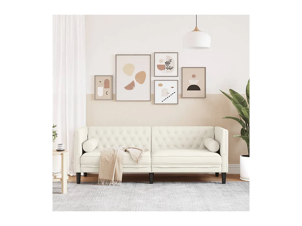 Canapé Chesterfield 3 places | Sofa pour Salon avec traversins crème velours