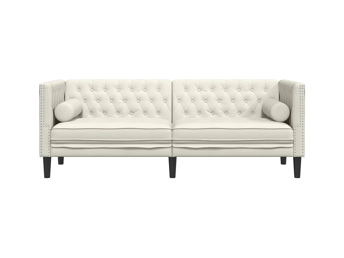 Canapé Chesterfield 3 places | Sofa pour Salon avec traversins crème velours