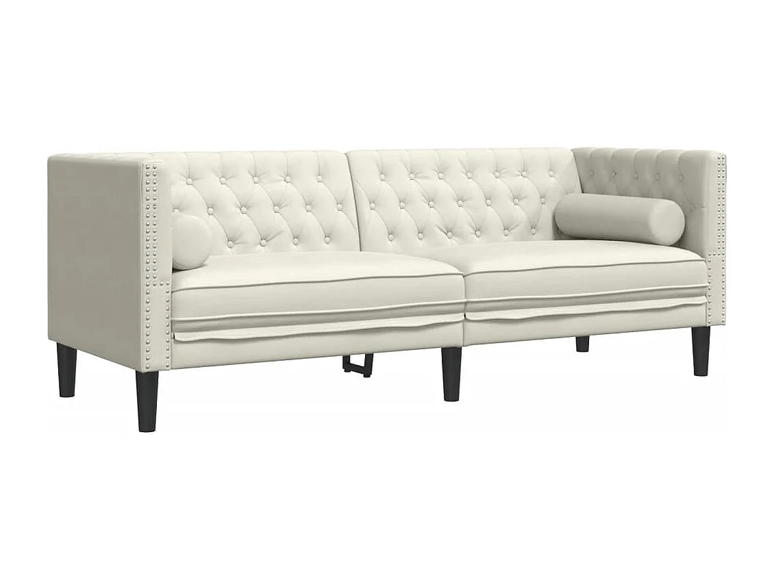 Canapé Chesterfield 3 places | Sofa pour Salon avec traversins crème velours