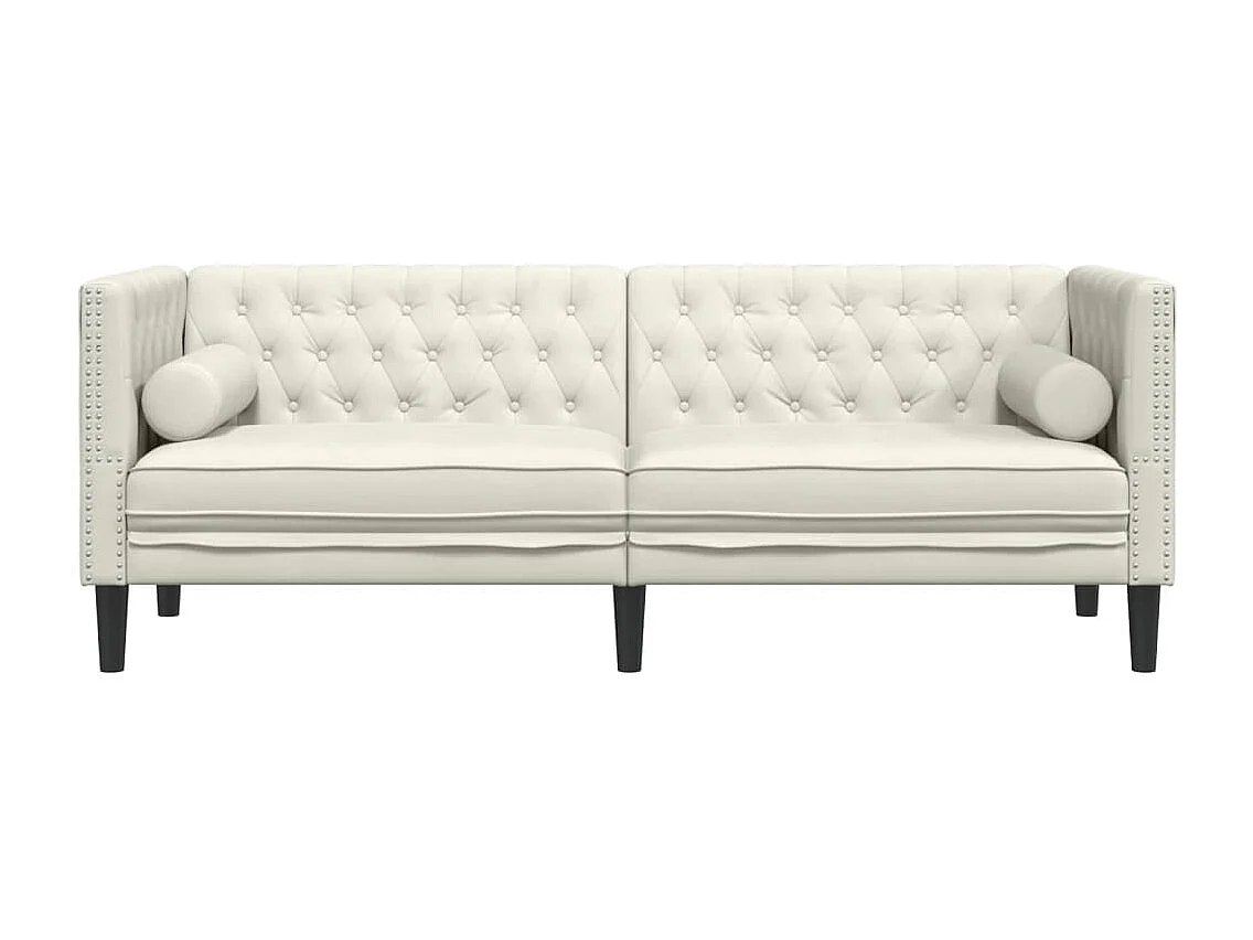 Canapé Chesterfield 3 places | Sofa pour Salon avec traversins crème velours