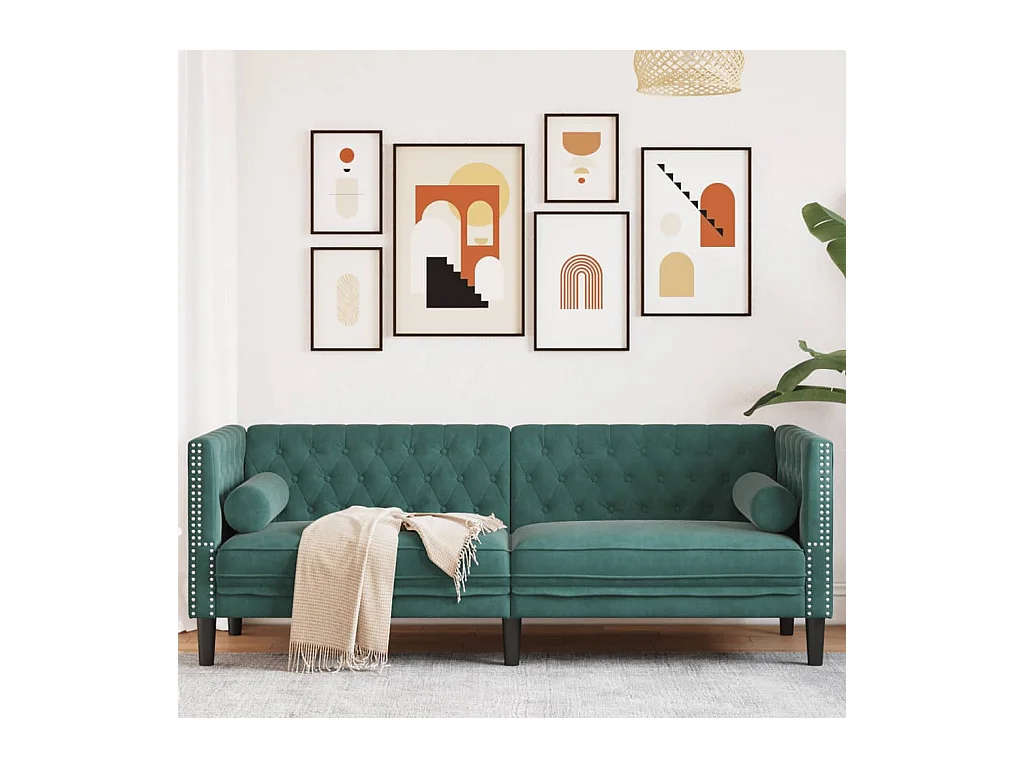 Canapé Chesterfield 3 places | Sofa pour Salon avec traversins vert foncé velours