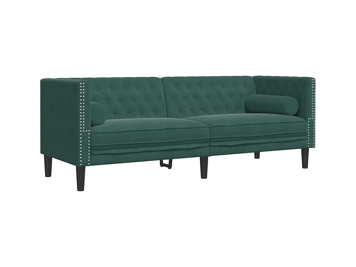 Canapé Chesterfield 3 places | Sofa pour Salon avec traversins vert foncé velours