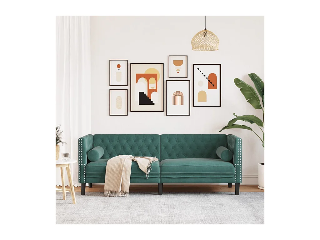 Canapé Chesterfield 3 places | Sofa pour Salon avec traversins vert foncé velours