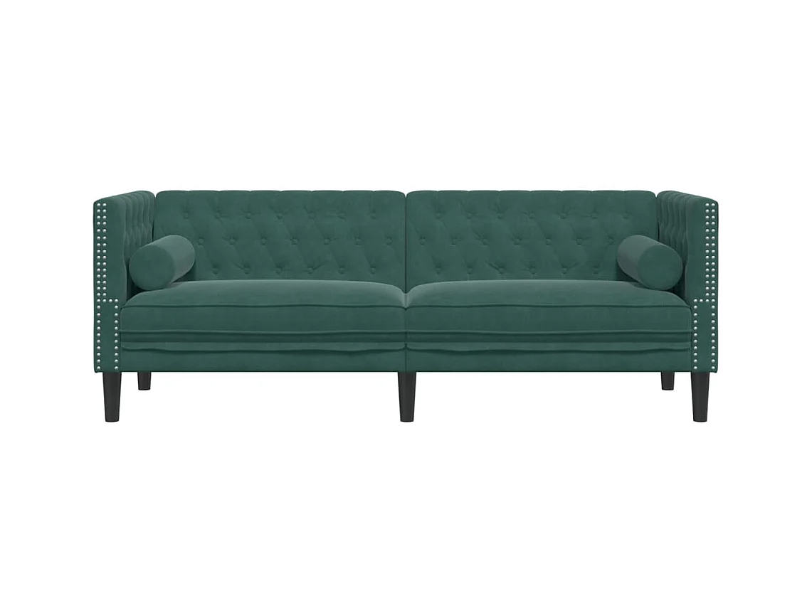 Canapé Chesterfield 3 places | Sofa pour Salon avec traversins vert foncé velours