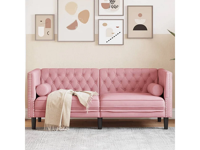 Canapé Chesterfield 2 places | Sofa pour Salon avec traversins rose velours