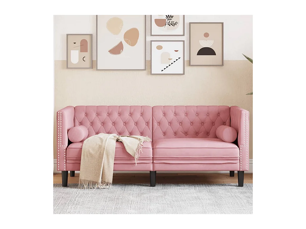 Canapé Chesterfield 2 places | Sofa pour Salon avec traversins rose velours
