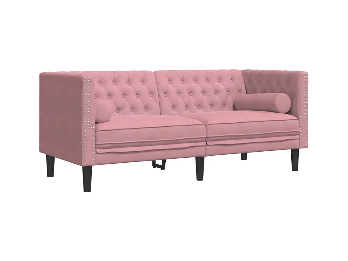 Canapé Chesterfield 2 places | Sofa pour Salon avec traversins rose velours