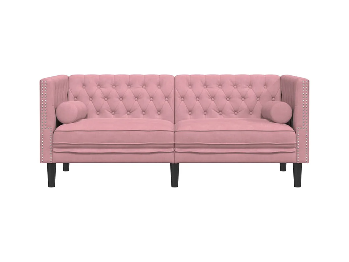 Canapé Chesterfield 2 places | Sofa pour Salon avec traversins rose velours