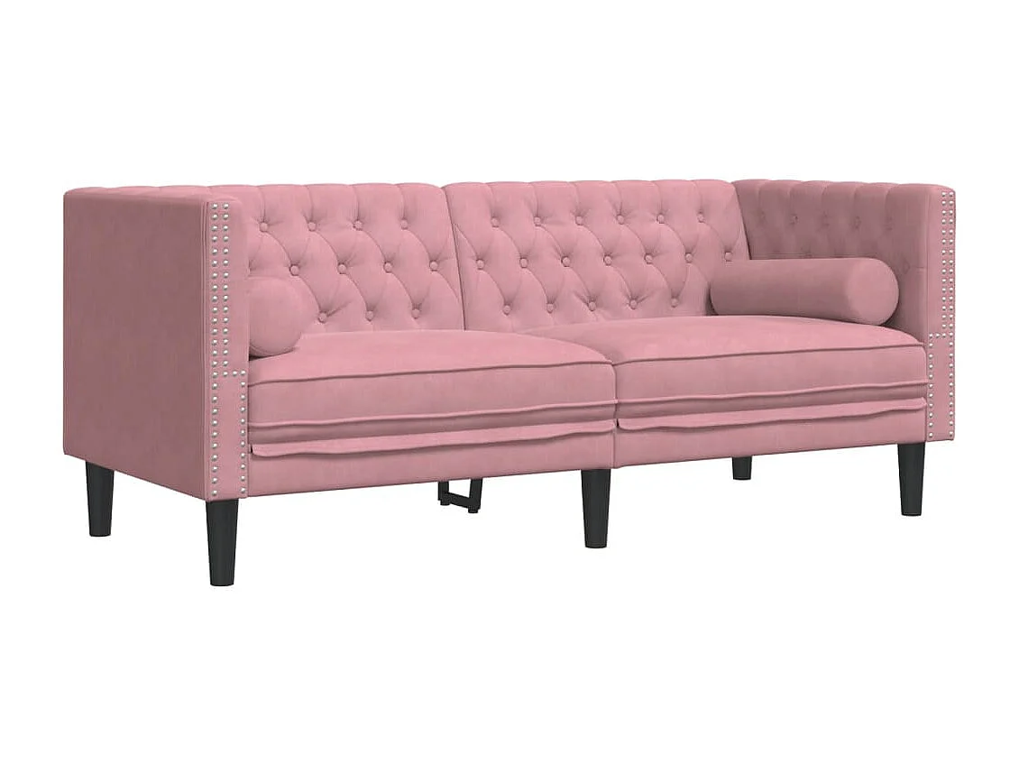 Canapé Chesterfield 2 places | Sofa pour Salon avec traversins rose velours