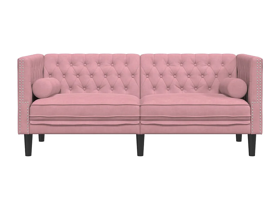 Canapé Chesterfield 2 places | Sofa pour Salon avec traversins rose velours