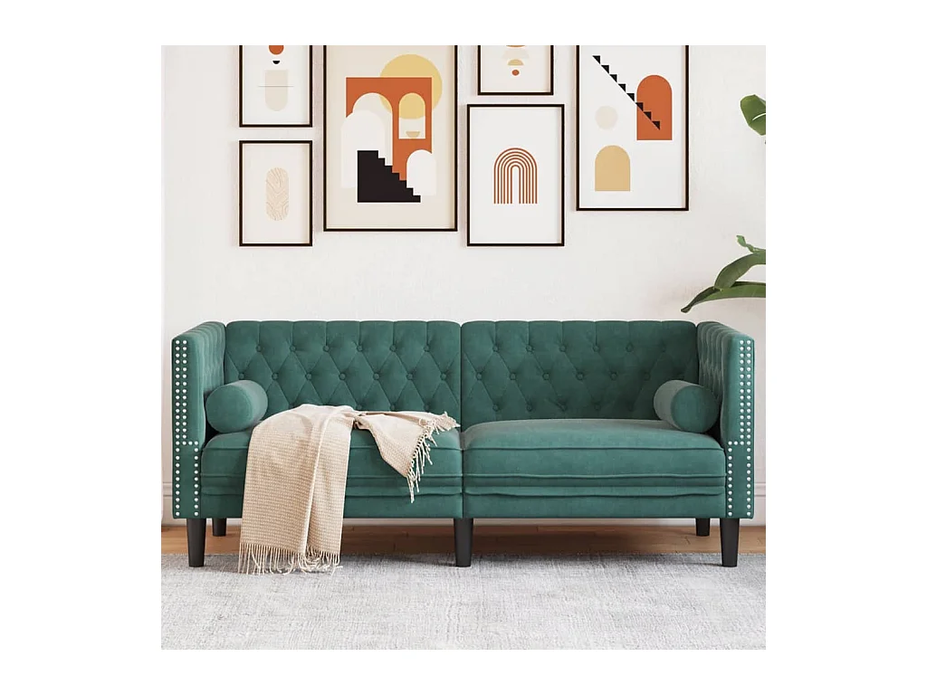 Canapé Chesterfield 2 places | Sofa pour Salon avec traversins vert foncé velours