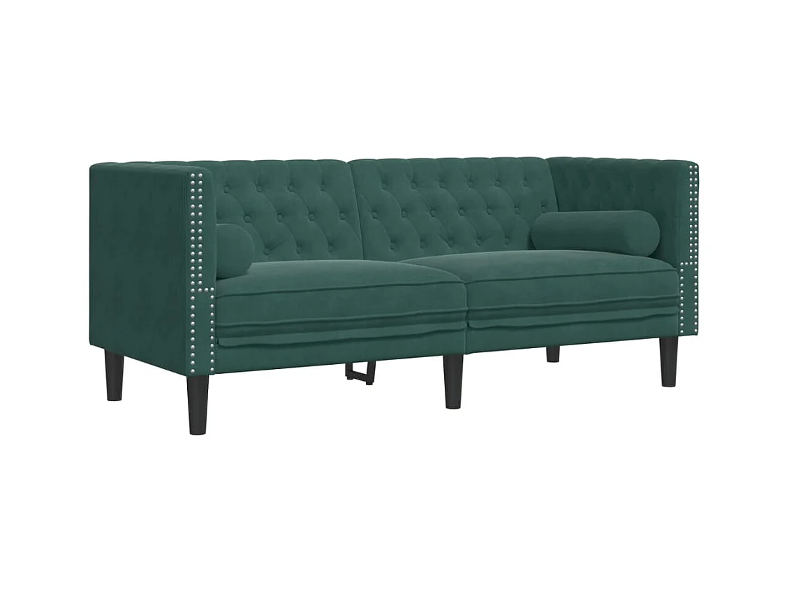 Canapé Chesterfield 2 places | Sofa pour Salon avec traversins vert foncé velours