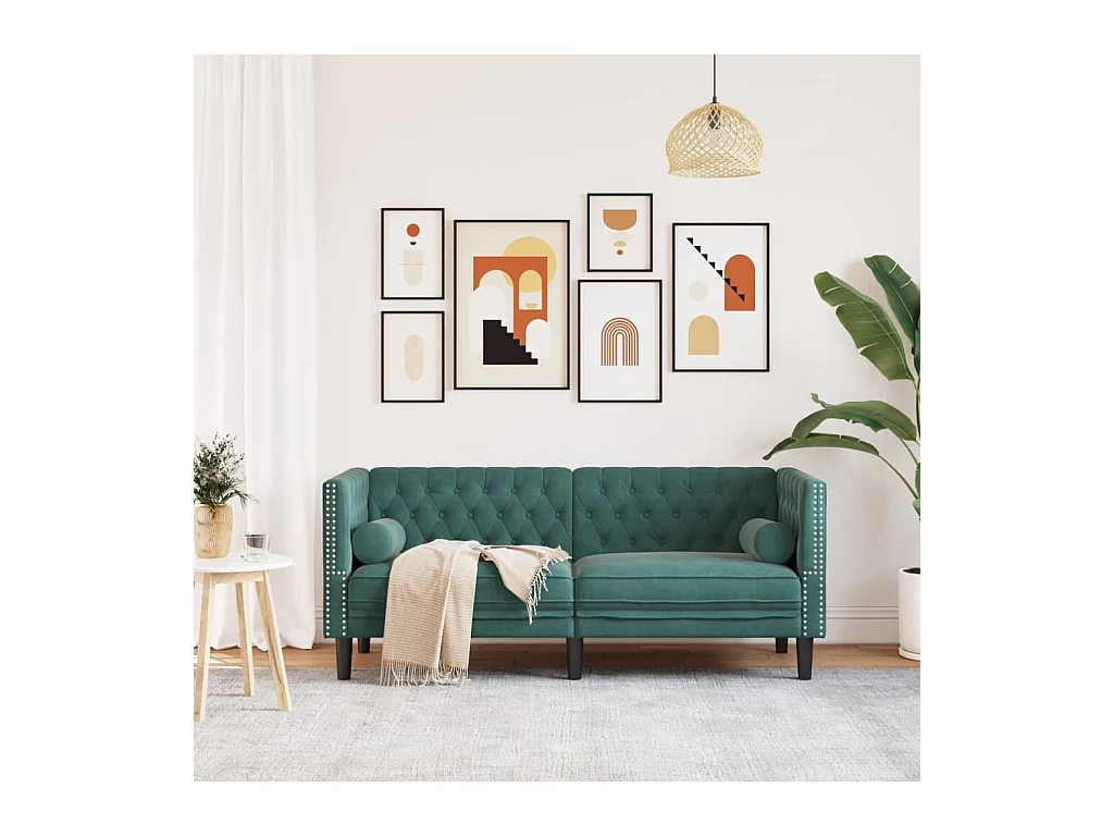 Canapé Chesterfield 2 places | Sofa pour Salon avec traversins vert foncé velours