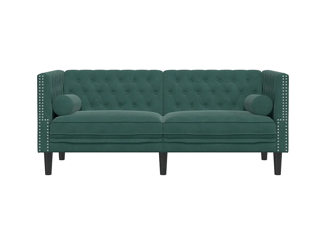 Canapé Chesterfield 2 places | Sofa pour Salon avec traversins vert foncé velours