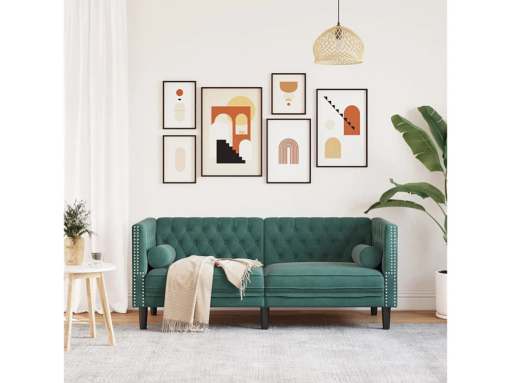 Canapé Chesterfield 2 places | Sofa pour Salon avec traversins vert foncé velours