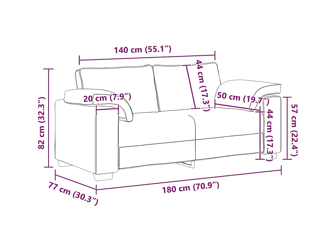 Canapé 2 places | Sofa pour Salon  avec coussin Gris nuage 180x77x82 cm tissu