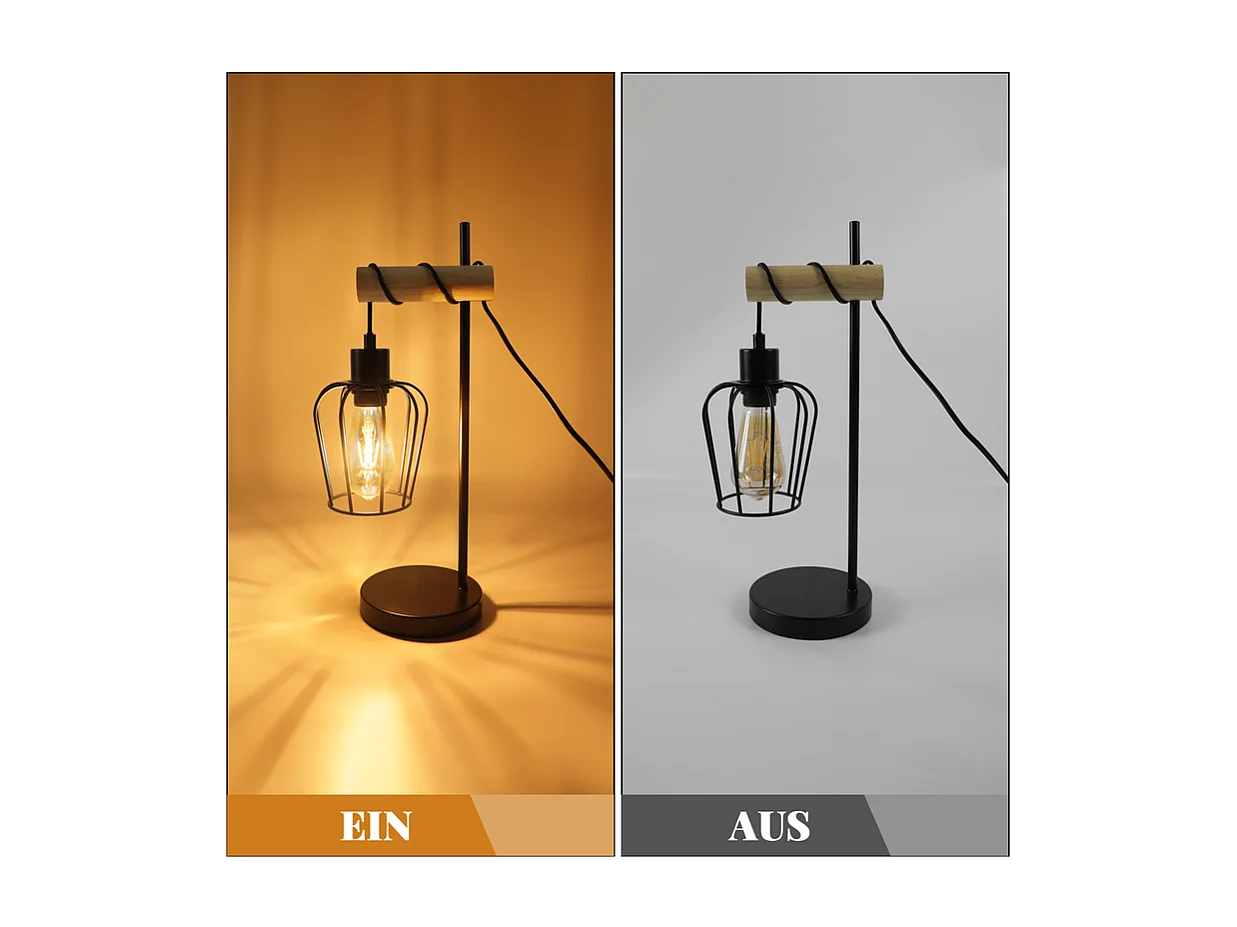 Lampe de table NETTLIFE salon lampe de table en bois vintage : lampe de chevet noire 1 lumière au design industriel en métal douille E27 sans ampoule