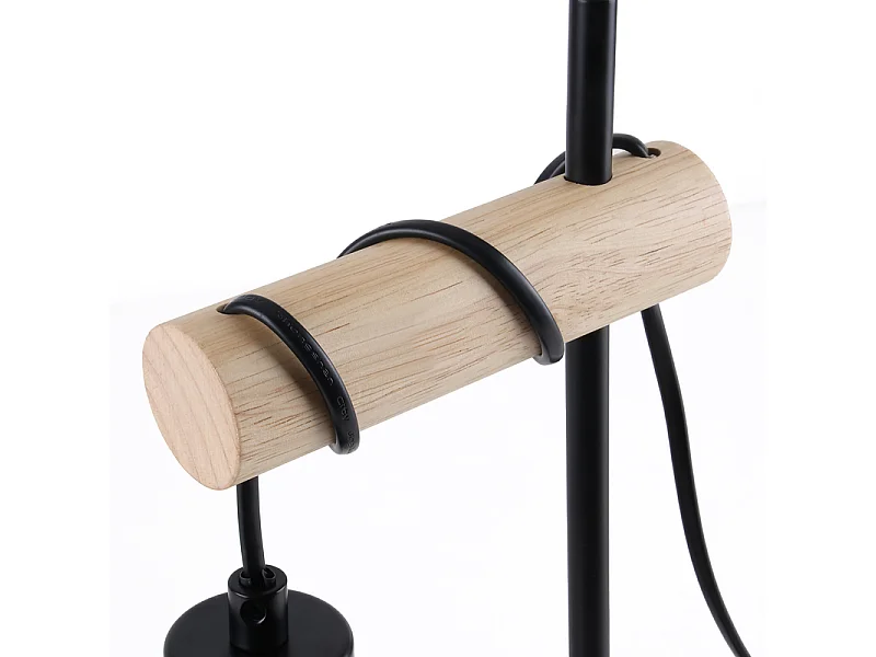 Lampe de table NETTLIFE salon lampe de table en bois vintage : lampe de chevet noire 1 lumière au design industriel en métal douille E27 sans ampoule