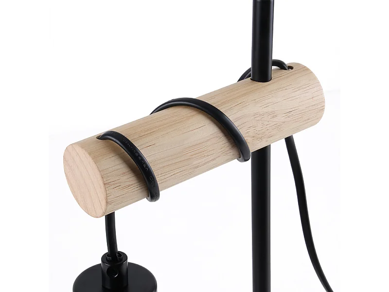 NETTLIFE lampa stołowa do salonu, vintage, drewniana lampa stołowa: czarna lampka nocna, 1 żarówka, industrialny design, metalowa, z gniazdem E27, bez żarówki