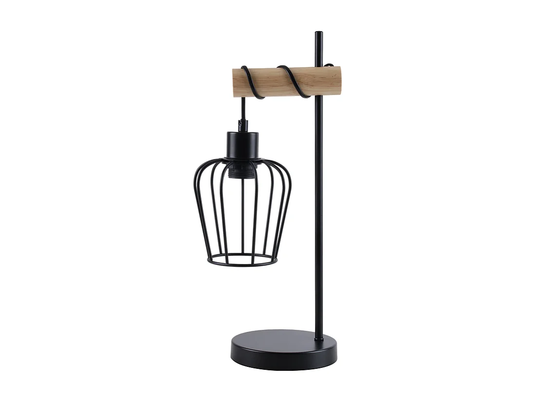 NETTLIFE lampa stołowa do salonu, vintage, drewniana lampa stołowa: czarna lampka nocna, 1 żarówka, industrialny design, metalowa, z gniazdem E27, bez żarówki