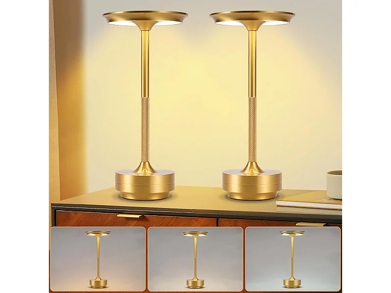 Lampe de chevet sans fil Nettlife à piles – Lampe de table LED tactile à intensité variable, lot de 2 avec batterie rechargeable USB