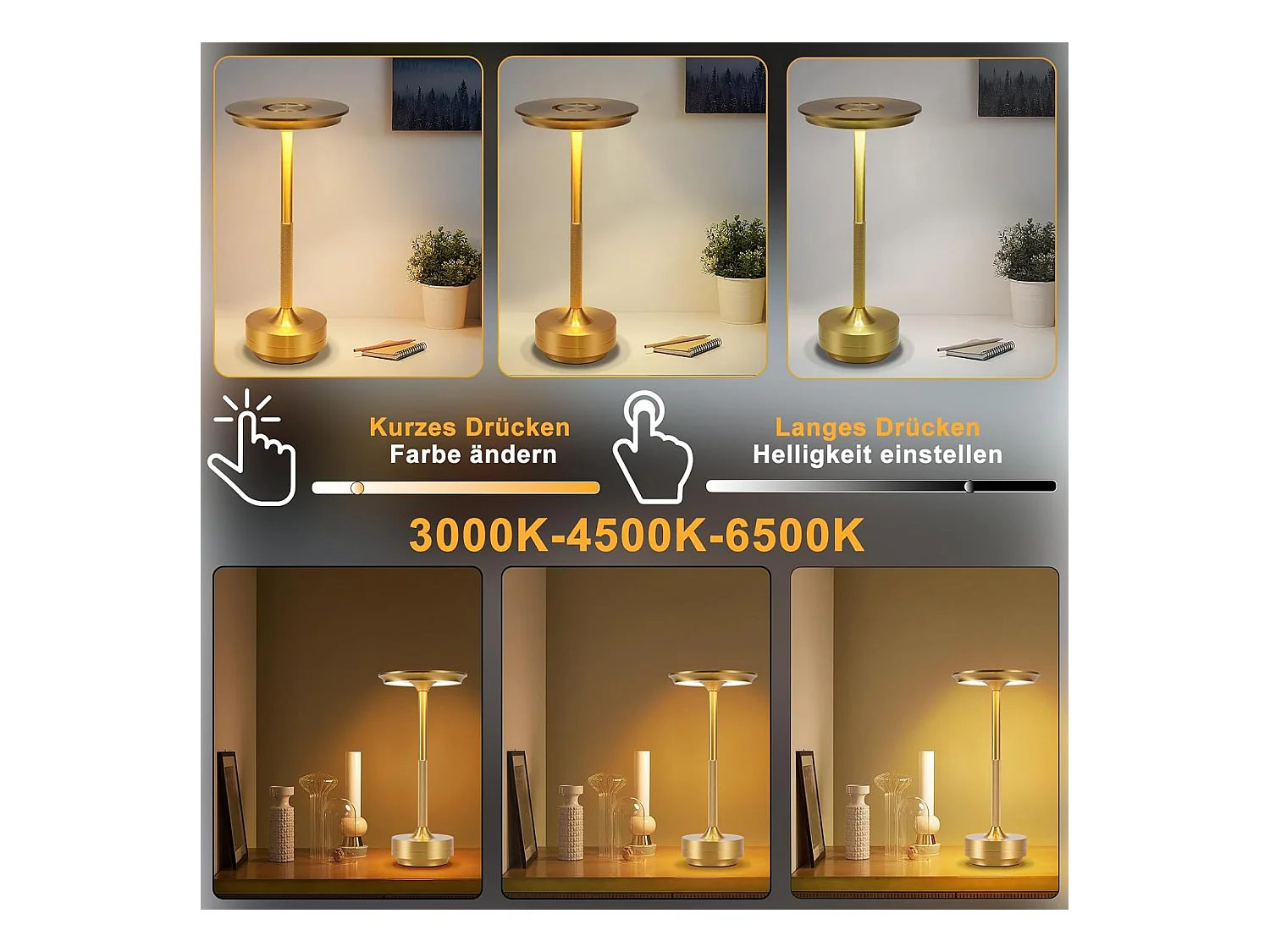 Lampe de chevet sans fil Nettlife à piles – Lampe de table LED tactile à intensité variable, lot de 2 avec batterie rechargeable USB