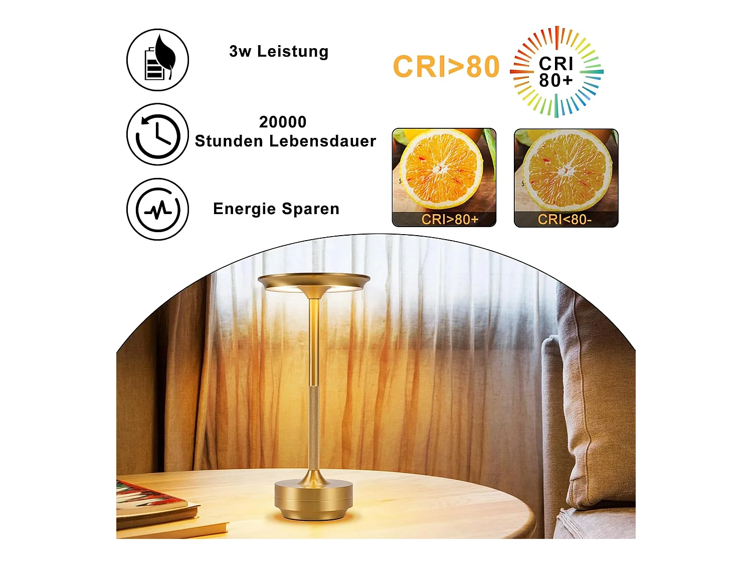 Lampe de chevet sans fil Nettlife à piles – Lampe de table LED tactile à intensité variable, lot de 2 avec batterie rechargeable USB