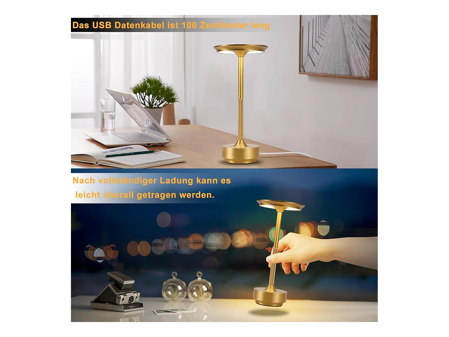 Lampe de chevet sans fil Nettlife à piles – Lampe de table LED tactile à intensité variable, lot de 2 avec batterie rechargeable USB