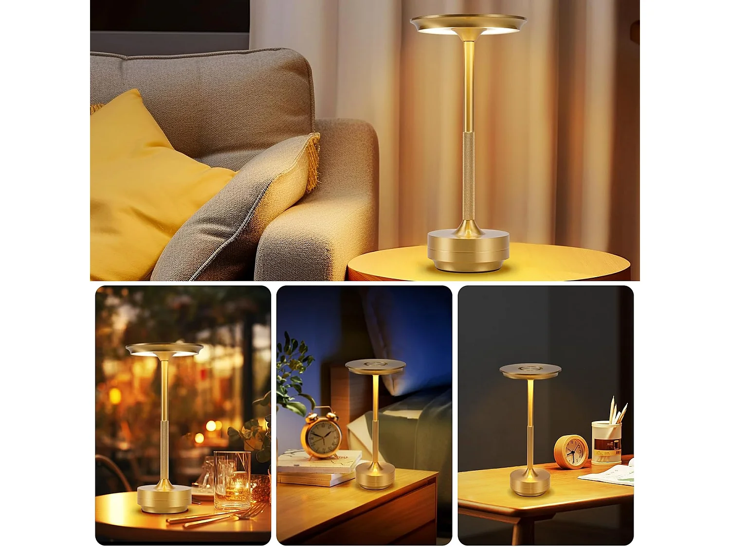 Nettlife Bezprzewodowa lampka nocna zasilana bateryjnie – ściemnialna lampa stołowa LED z dotykowym podświetleniem, zestaw 2 sztuk z akumulatorem USB